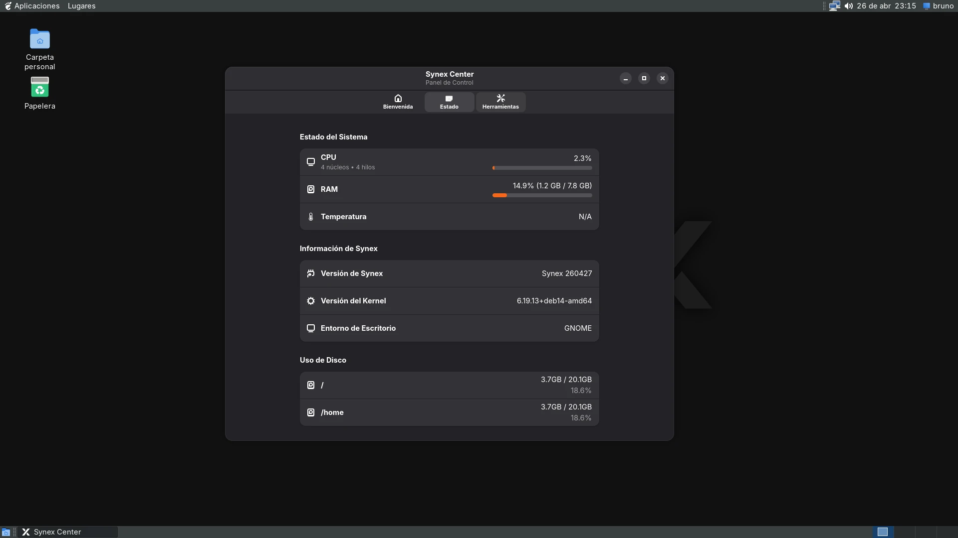 Synex semi-rolling: ediciones GNOME y XFCE disponibles, imágenes actualizadas