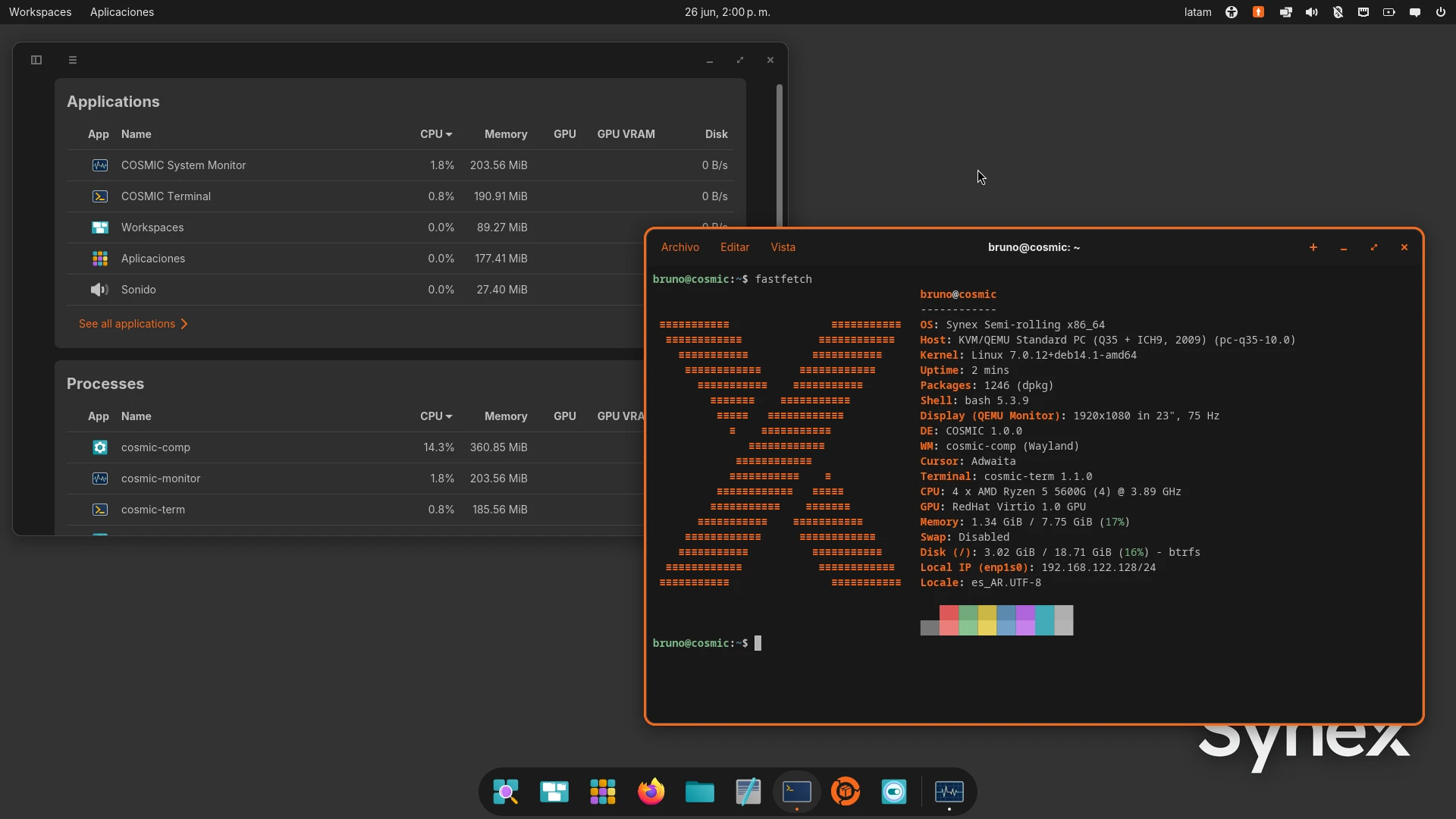 Ajustes para usuarios de COSMIC en Synex