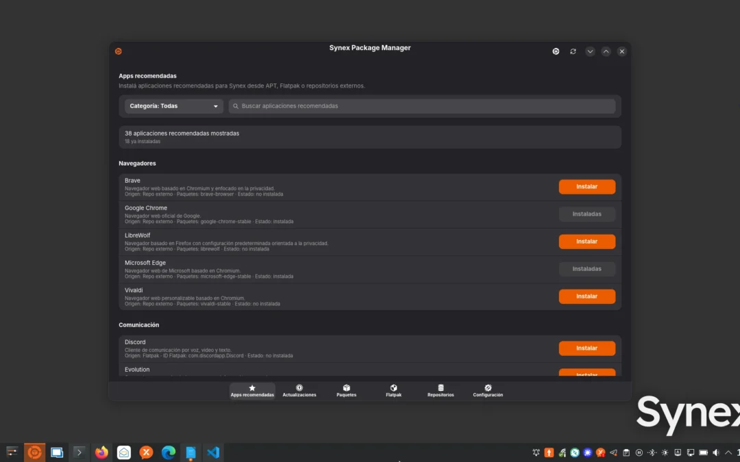 Synex 13 u10: apps recomendadas en Synex Package Manager y ediciones consolidadas