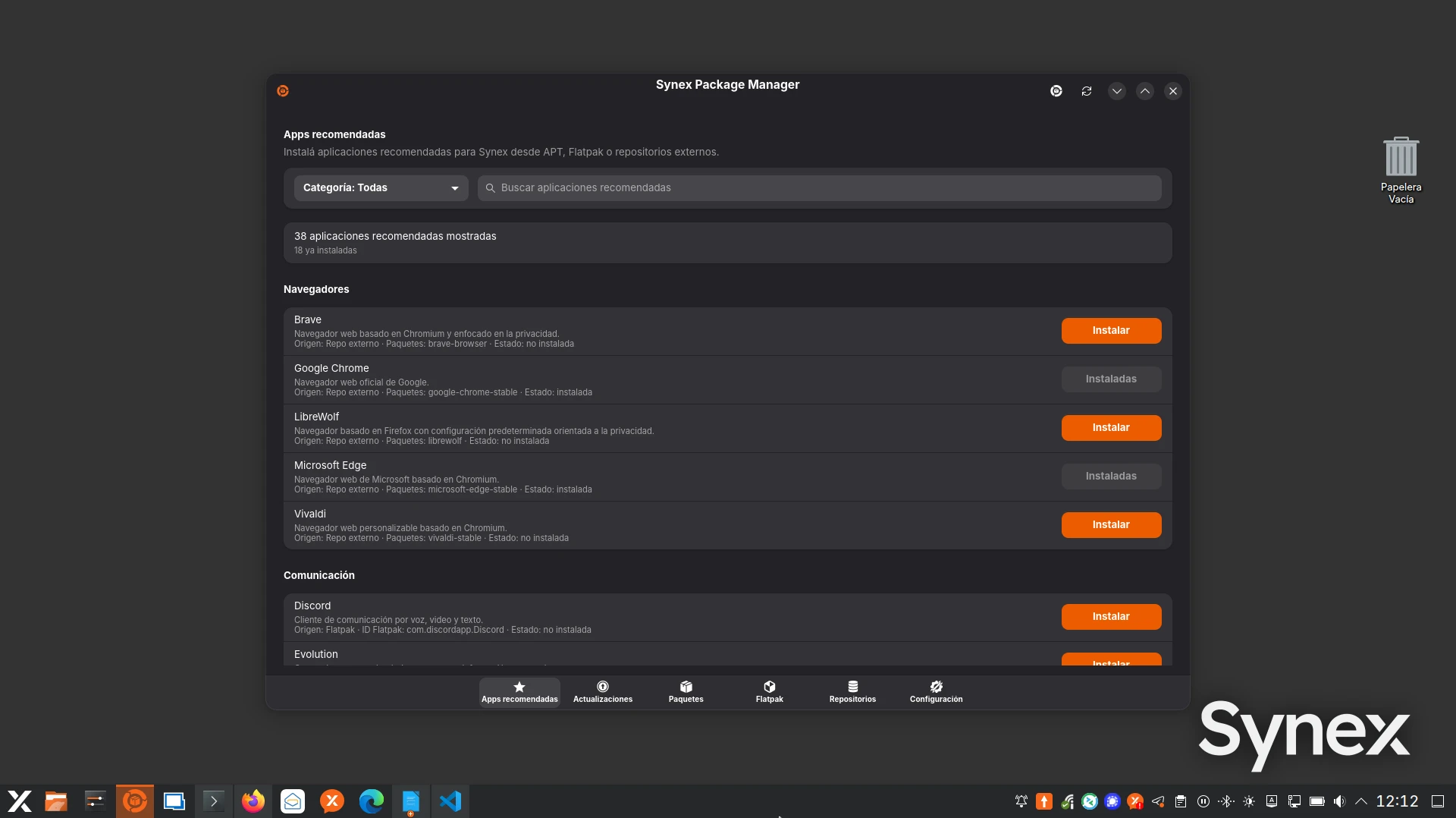 Synex 13 u10: apps recomendadas en Synex Package Manager y ediciones consolidadas