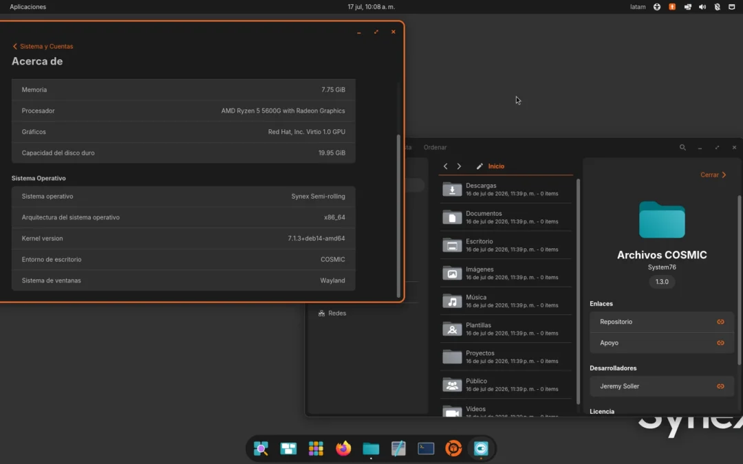 Synex Semi-rolling: nuevas imágenes con COSMIC 1.3.0 y base actualizada