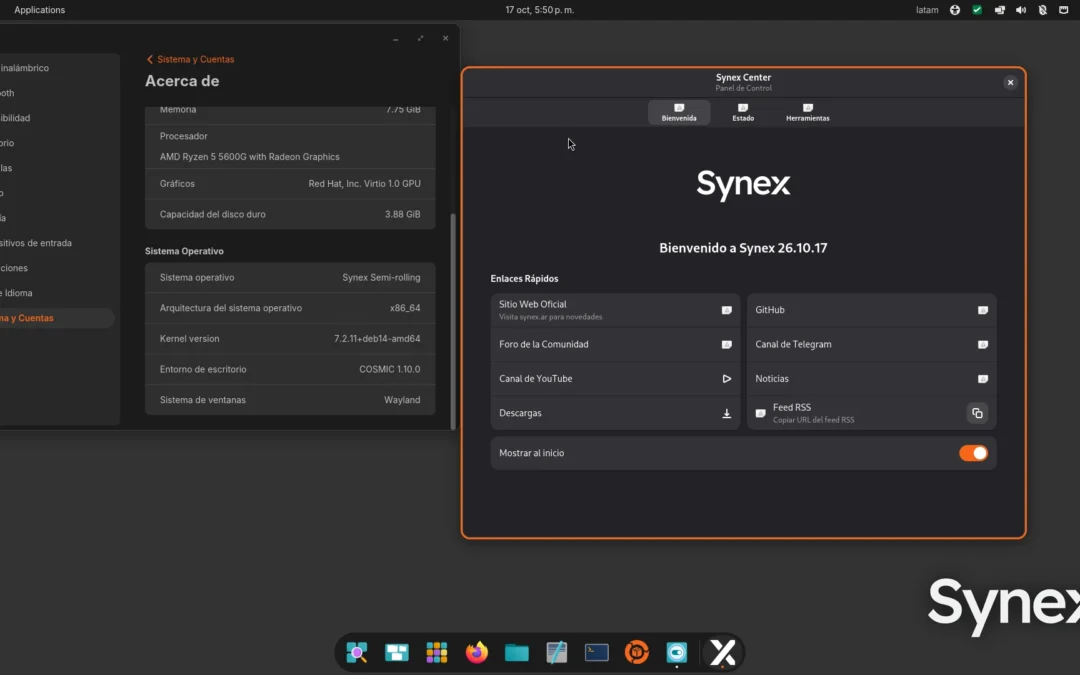 Synex Semi-rolling 26.10.17: COSMIC 1.10.0 disponible e imágenes actualizadas